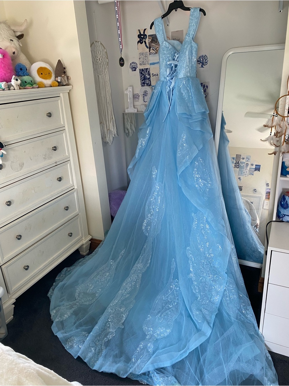 Girls' Light Blue Sparkle Tulle Ball Gown Dress